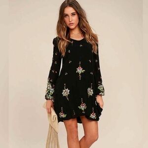 Free People Black Dress with Colorful Embroidery